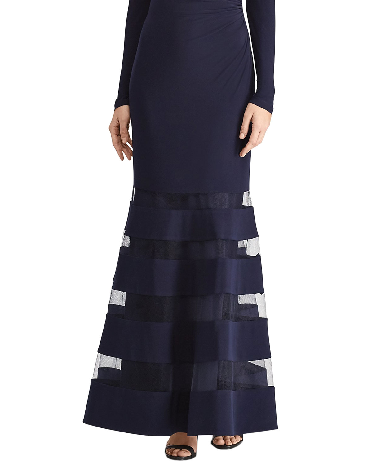 ralph lauren tulle panel jersey gown