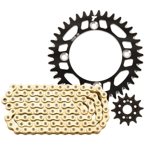 Tusk 2152700157 Chain and Sprocket Kit - Aluminum Rear/Gold X-Ring Chain Black Rear Sprocket