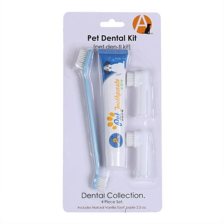 Mancro Dog Toothpaste and Toothbrush Set - Double Sided with Long Curved Handle Best Soft Silicone Pet
