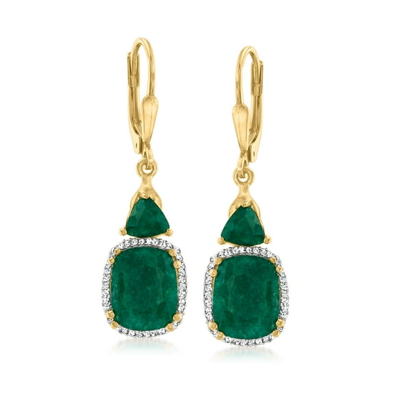 Ross-Simons 8.10 Ct. T.W Emerald and .20 ct. t.w. Diamond Drop Earrings in 18kt Gold Over Sterling, Women's, Adult