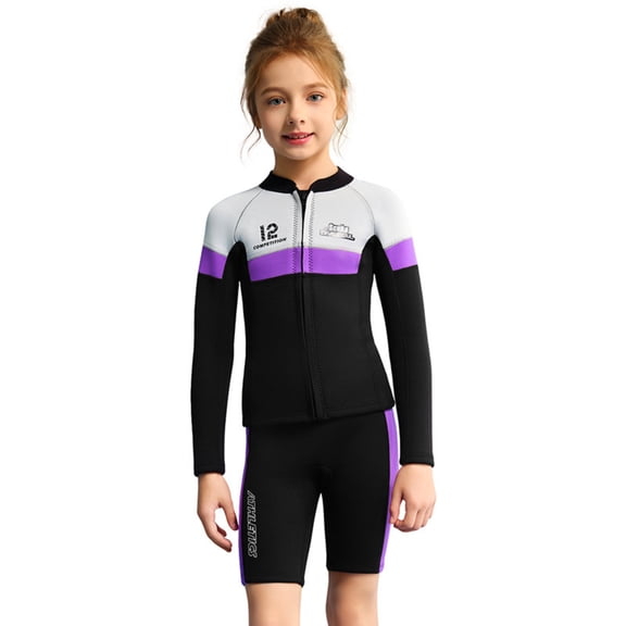 GKV Girls’ 2.5mm Thermal Two-Piece Long Sleeve Short Leg Wetsuit – Cold Resistant Dive Suit for Snorkeling, Swimming & Surfing