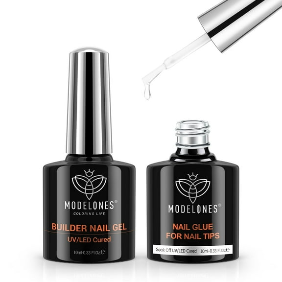 modelones 9 in One Nail Glue Builder Gel for Nails Set for Nail Thickening, Adhesive Bond for Nail Tips, Long Lasting Curing Needed