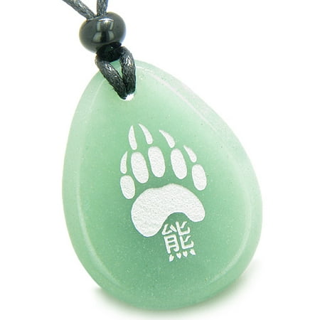 Green Rutilated Quartz Necklace - Lucky Bear Paw Kanji Good Luck Amulet Green Quartz Pendant Necklace