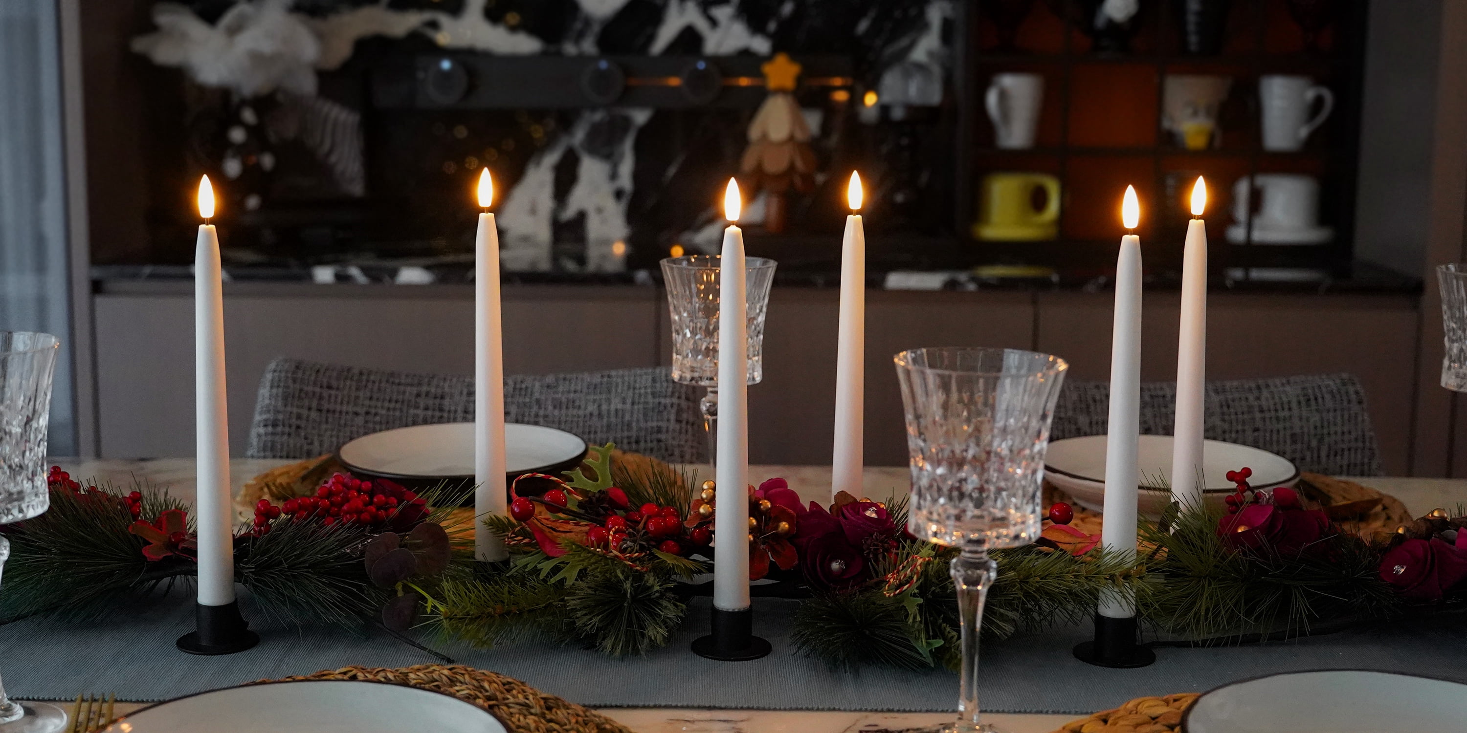 Rhytsing 11 inches White Flameless Taper Candles with Timer, Battery Operated Led Candle Sticks Real Wax Finished for Home Decor, 2 Remotes Included - Set of 6