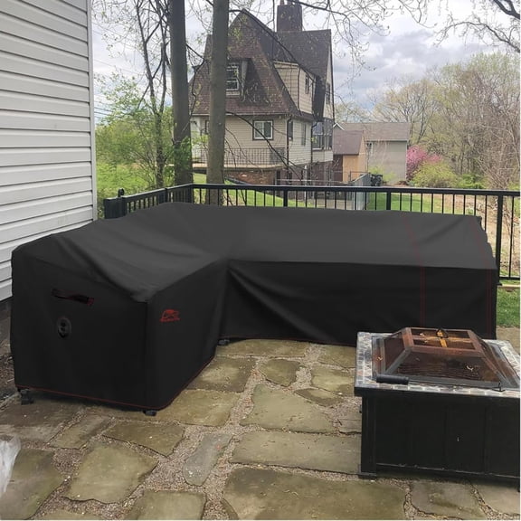Turtle Life Heavy Duty L-Shaped  Sofa Cover Black  Water Resistant Outdoor Furniture  for Sectional Couch