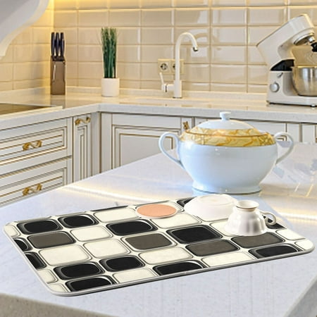 

Simple Square Pattern Dish Drying Mats for Kitchen Counter Absorbent Microfiber Coffee Pad