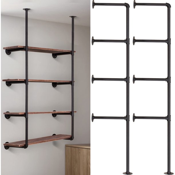 Industrial Iron Pipe Shelf Wall Mount, Farmhouse DIY Open Bookshelf