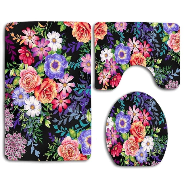 ABPHQTO Flores botánicas - Ramo de verano Juego de alfombras de baño de 3 piezas Alfombra de baño Alfombra de contorno y tapa de inodoro ABPHQTO Cont-CHAPPLE-19174