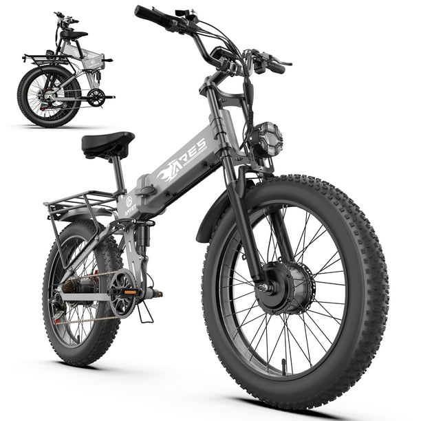 Bicicleta Eléctrica Plegable para Adultos AMYET ARES, Doble Motor 2000W, Batería 52V 20Ah, 24 Pulgadas, Gris