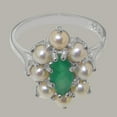 thumbnail image 5 of LBG British Made 10k White Gold ring with Natural Emerald & Cultured Pearl Womens Statement Ring - 33 size options - Size 11.25, 5 of 6