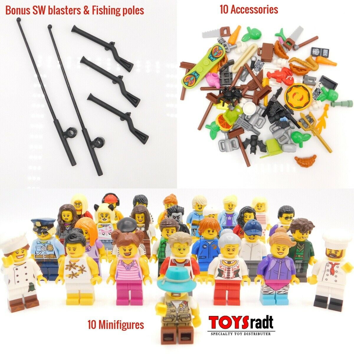Lego Job Lot 50 X Minifigure Accessory Accessories Head Body Leg Hat Weapon Tool 