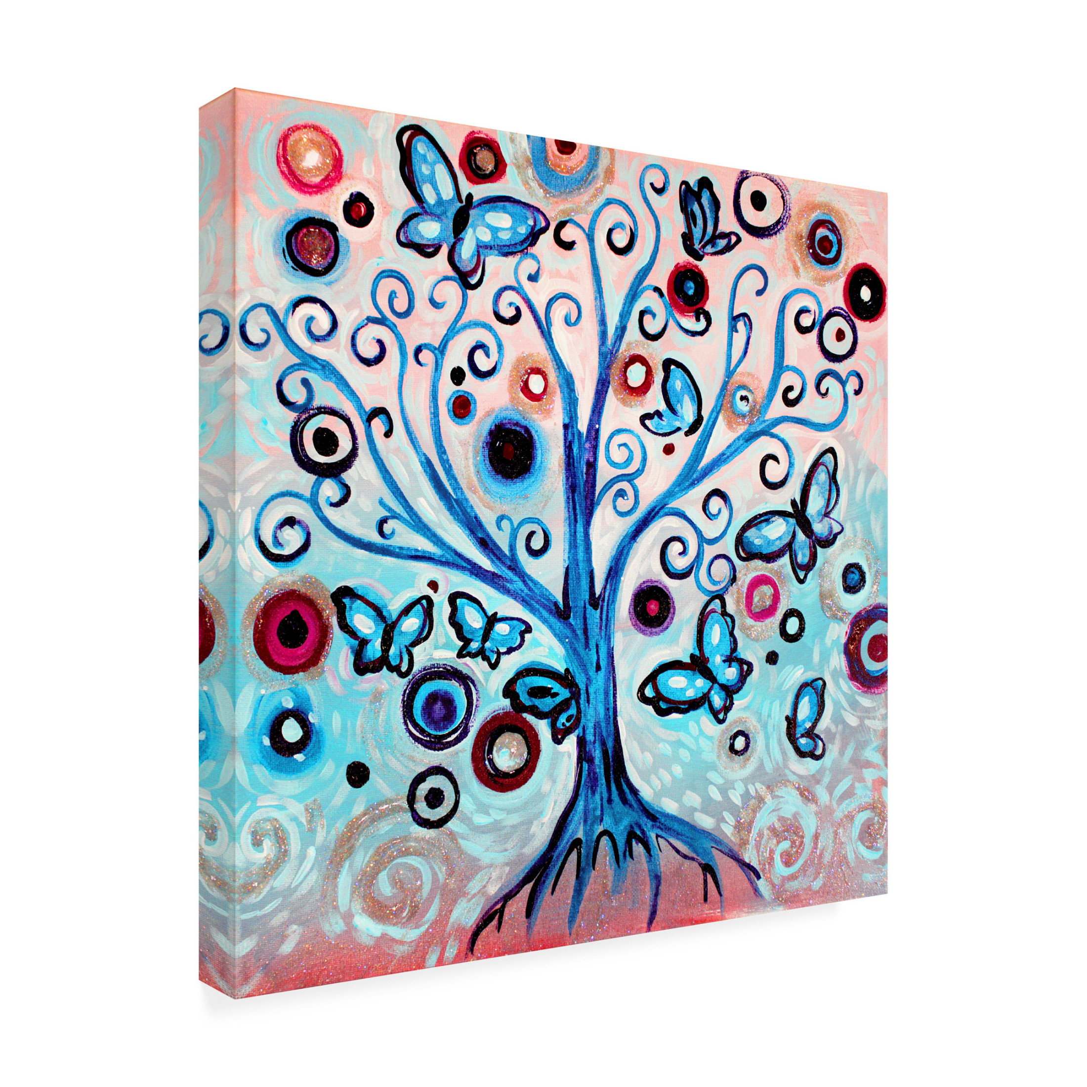 Canvas Wall Art - Natasha Wescoat 'Blue Butterfly Tree' Wall Art for Living Room, Bedroom, or Office Décor by Trademark Fine Art - 14 x 14 Inches