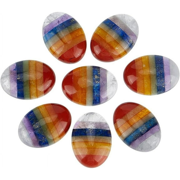 8 Pcs Rainbow Gemstone Cabochons Flatback Crystal Stone Colorful Oval Gemstones Beads Dome Cabs 7 Chakra Stone for Jewelry Making Necklace Earring Accessory DIY