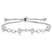 Gem Stone King 2.07 Cttw Round Sky Blue Aquamarine and White Moissanite Adjustable Infinity Tennis Link Bracelet for Women | 925 Sterling Silver | Gemstone Birthstone | By Keren Hanan