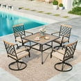 thumbnail image 2 of MF Studio 5-Piece Patio Outdoor Dining Set with 4 Swivel Cushioned Chairs and Square Table, Wood-Texture Finish, Black & Beige, 2 of 14