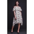 thumbnail image 3 of Bimba Grey Bird Printed Womens Ruffle Front Cold Shoulder Swing Shift Dress - Medium, 3 of 6