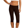 thumbnail image 3 of BiZtdJrK Womens Cotton Casual Leggings Low Waisted Fold Over Capris Lightweight Comfy Solid Color Yoga Capri Pants Brown S, 3 of 7