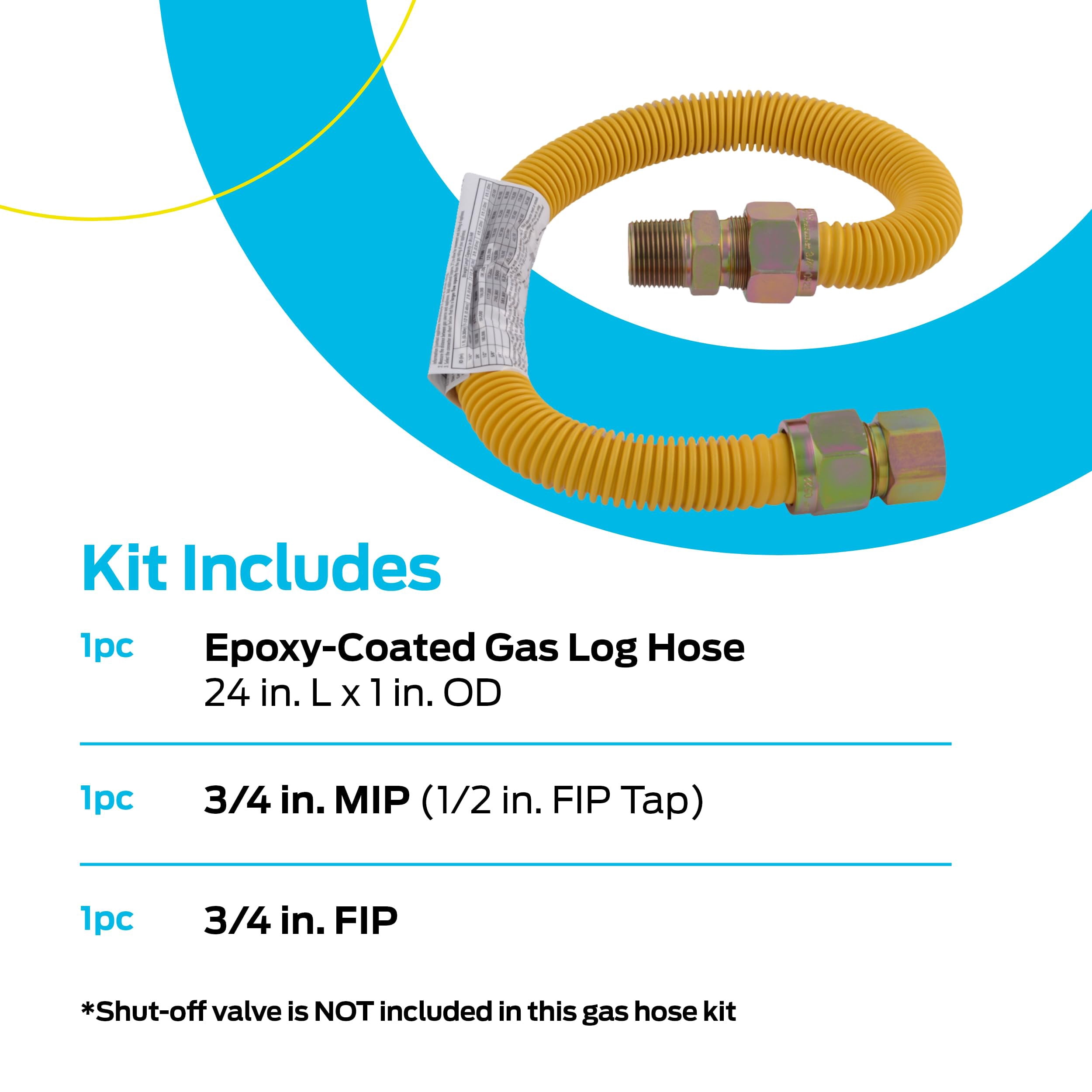 Eastman 24 Inch x 1 Inch OD Gas Line Connector with 3/4 Inch MIP x 3/4 Inch FIP Fitting Ends for Natural Gas and Liquid Propane, Stainless Steel, Yellow, 40YE545524B