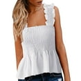 thumbnail image 4 of Tank Top For Women Athletic Frill Smocked Crop Tie Shoulder Strap Stretchy Comfortable Breathable Trendy Beach Plus Size Tops, 4 of 7