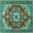 thumbnail image 1 of Ahgly Company Indoor Square Medallion Turquoise Blue Traditional Area Rugs, 4' Square, 1 of 4