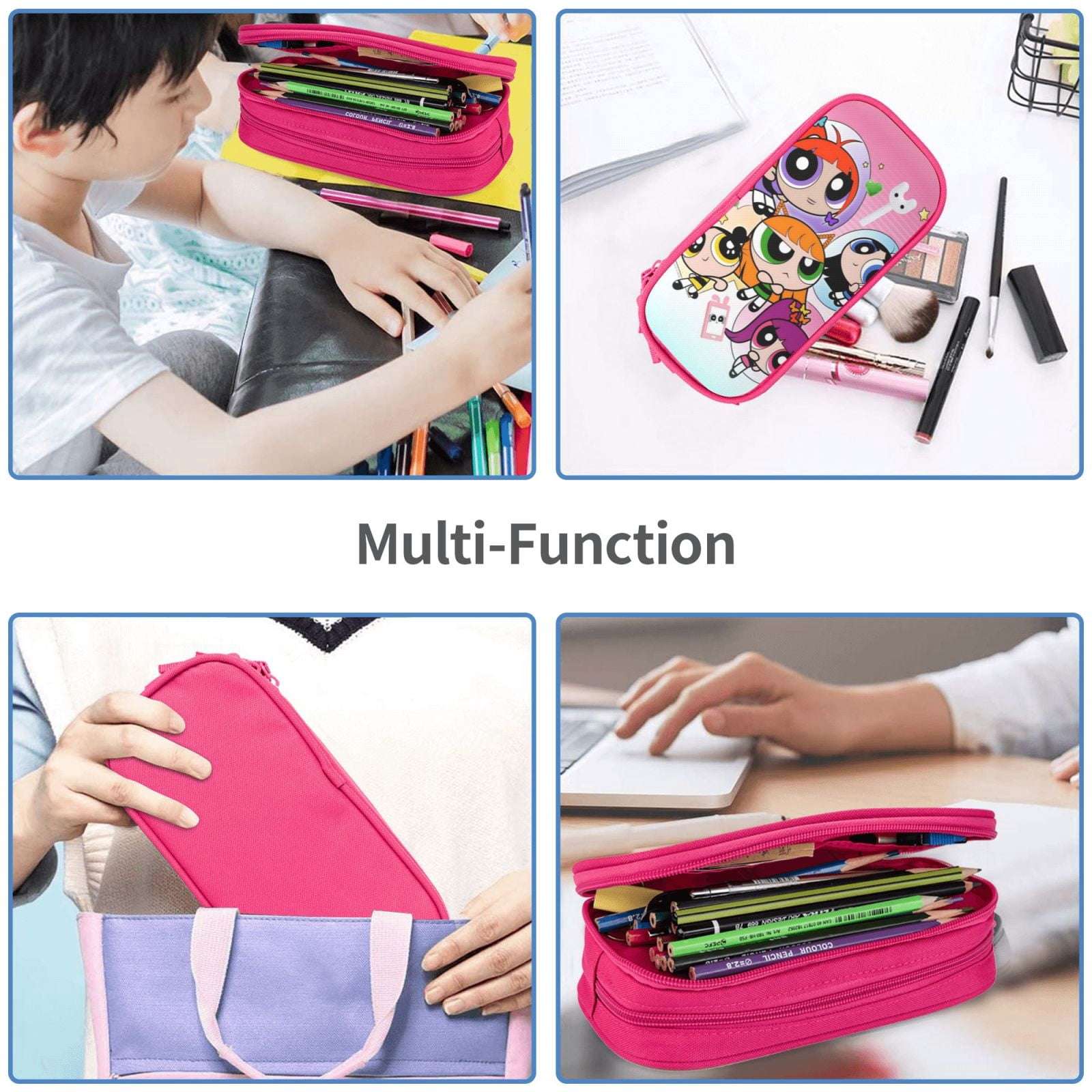 The Powerpuff Gi-rls Pencil Case Large Capacity Pencil Pouch Pen Bag Office Stationery Organizer Travel Makeup Bag Pink