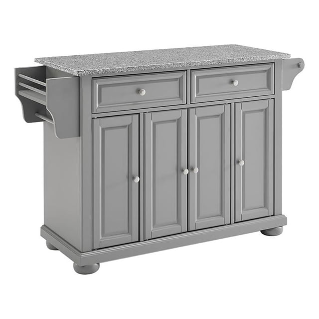Pemberly Row Traditional Wood/Granite Kitchen Island in Gray