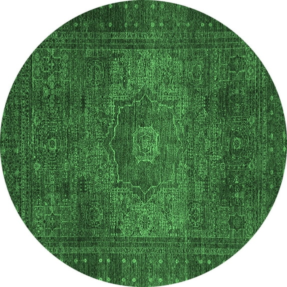 Ahgly Company Indoor Round Abstract Emerald Green Modern Area Rugs, 7' Round