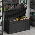 thumbnail image 5 of XYTREW 80 Gallon Deck Box, Waterproof Resin Outdoor Storage Box for Outside and Patio, Outdoor Storage Bench Lockable for Patio Furniture, Garden Tools and Pool Supplies (Black, 80 Gallon), 5 of 14