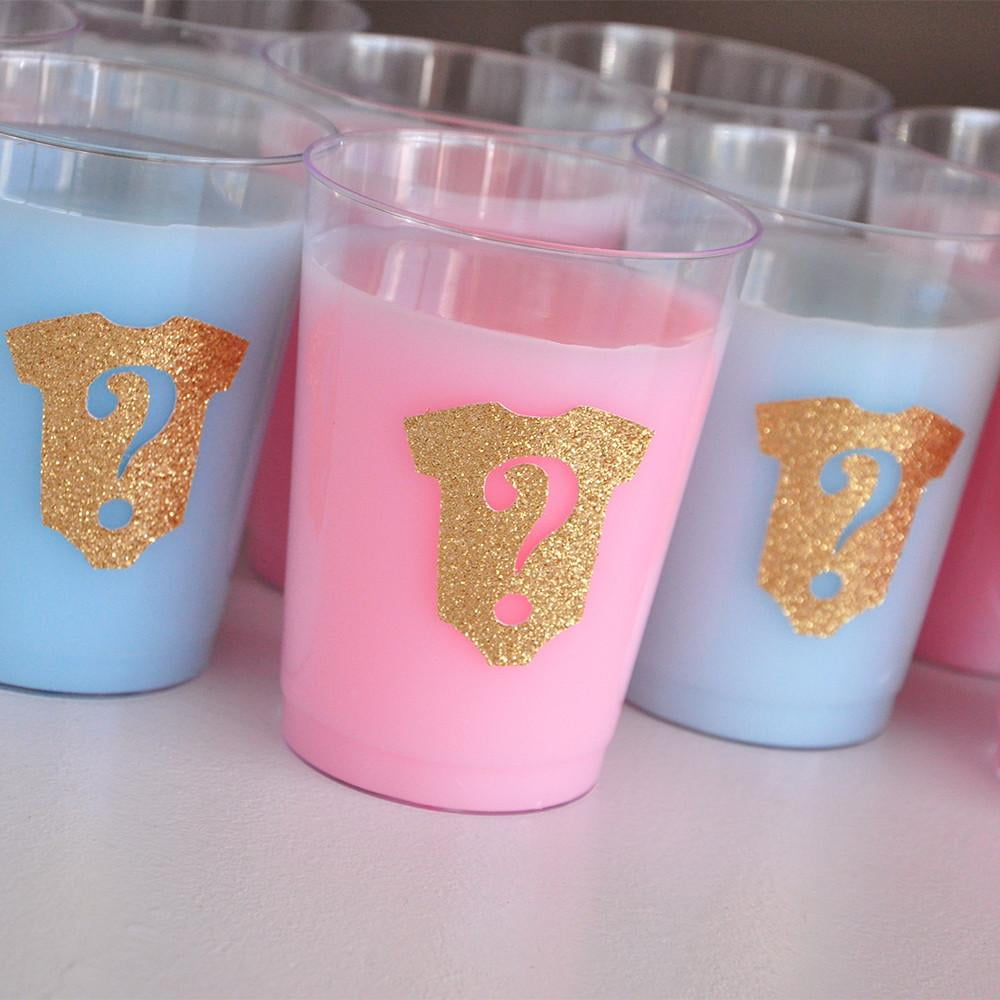 Gender Reveal Party Cups. Set of 10 Gold Onesie Question Mark Cups