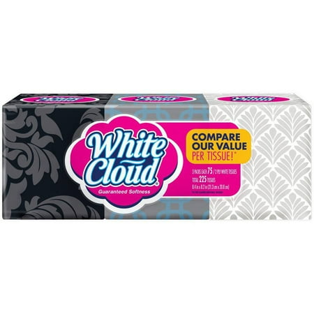 Product Title: White Cloud 3 Pack, 2 ply Facial Tissues, 75-Sheet Cube Tissue Boxes
