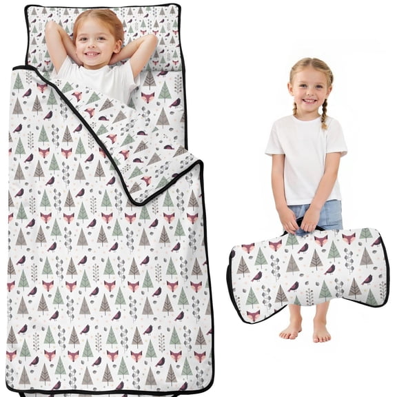 Christmas Forest Pattern Toddler Nap Mats for Kids Preschool,50"x20" Sleeping Mat Bag or Kids,Toddler Sleeping Bag,Toddler Nap Mat or Daycare