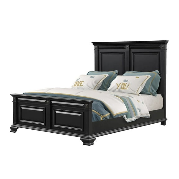 Roundhill Furniture Renova Vintage Black Wood Panel Bed, Queen