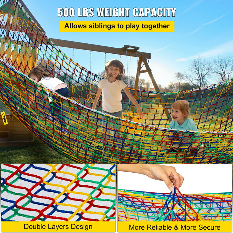 VEVOR Climbing Cargo Net, 14.8 x 10.5 ft Playground Climbing Cargo Net, Polyester Double Layers Cargo Net Climbing Outdoor w/500lbs Weight Capacity