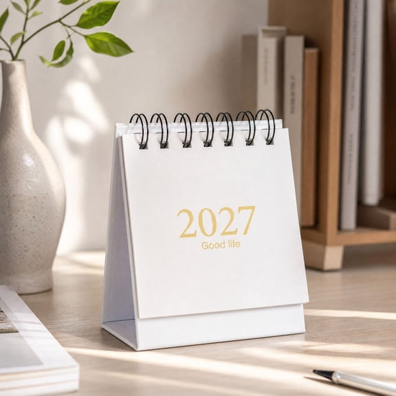2027 Portable Desktop Mini Calendar White Small Standing Tabletop Desk Calendar Paper Daily Planner Decor for Office Home Workspace