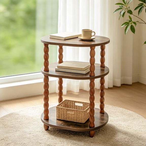 GOODLAN Wooden 3-Tier Side Table, Small End Table for Living Room and Bedroom, Rustic Walnut Vintage Accent Coffee Table Nightstand with Storage