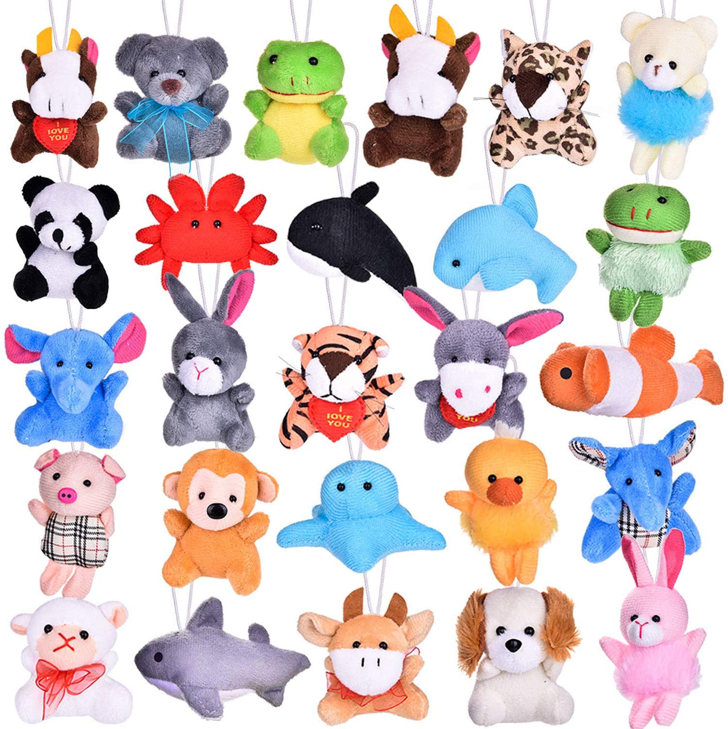 AMUTOY 24 Pack Mini Animal Plush Toy Assortment,Assorted Style Small Stuffed Animal Bulk for Kids Toddlers,Carnival/Classroom Prizes,Stocking Stuffers,Goody Bag Filler,Pinata Stuffer,Kids Party Favors 