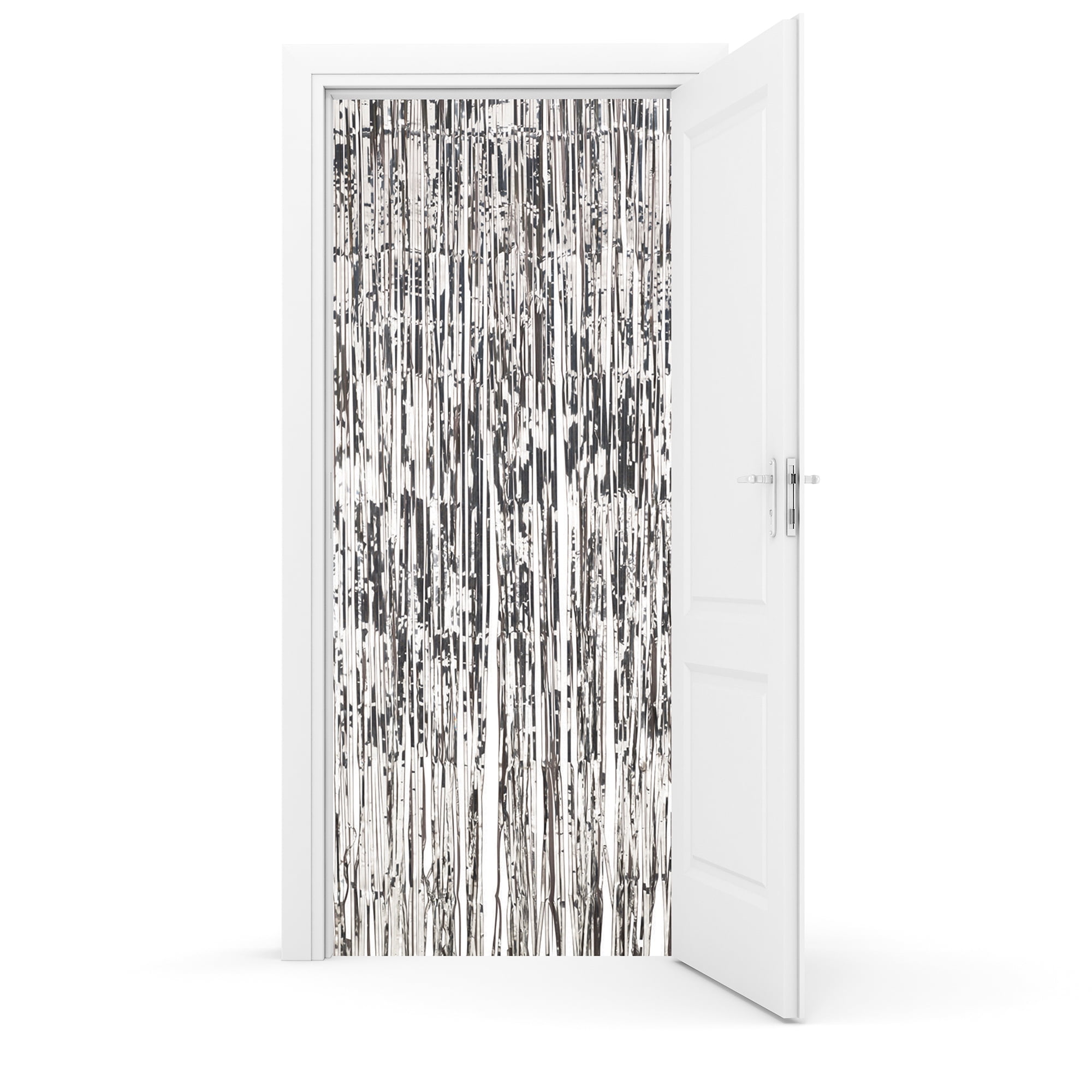 Way to Celebrate Metallic Silver Foil Door Curtains for Parties, 3' x 8', Set of 2