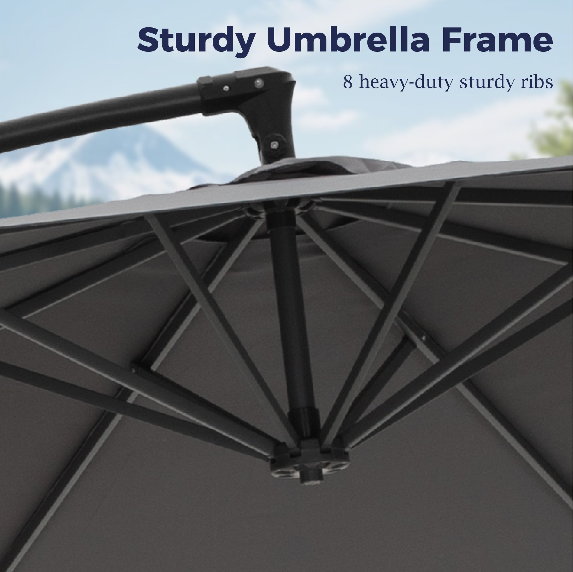 Alpha Joy 10ft Outdoor Patio Offset Market Hanging Umbrella with 8 Steel Ribs & Cross Base(No Weight), Charcoal Gray