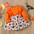 thumbnail image 2 of Kmbangi Robe d'Halloween pour Tout-Petit Fille 0-4 Ans, Manches Longues, Épaules Dégagées, Vêtements Imprimés Citrouille, 2 of 7