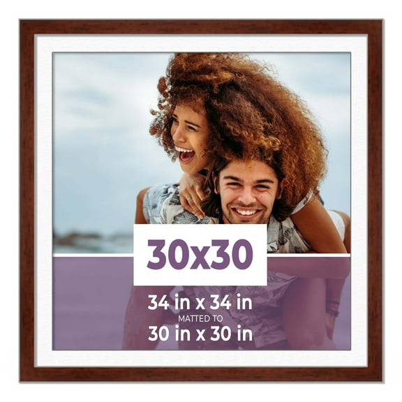 30x30 Frame Walnut With White Picture Mat For 30x30 Photo - Walnut 34x34 Frame To Display Print or