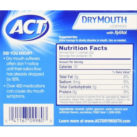 "New! ACT Total Care Dry Mouth Lozenges, Mint 4 x 18 ea"