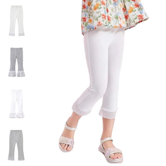 UJNDER Girls Summer Casual Capri Flared Leggings Soft Stretchy Everyday Basic Bottoms for Toddler Kids Toddler Leggings,01_White,3-4 Years