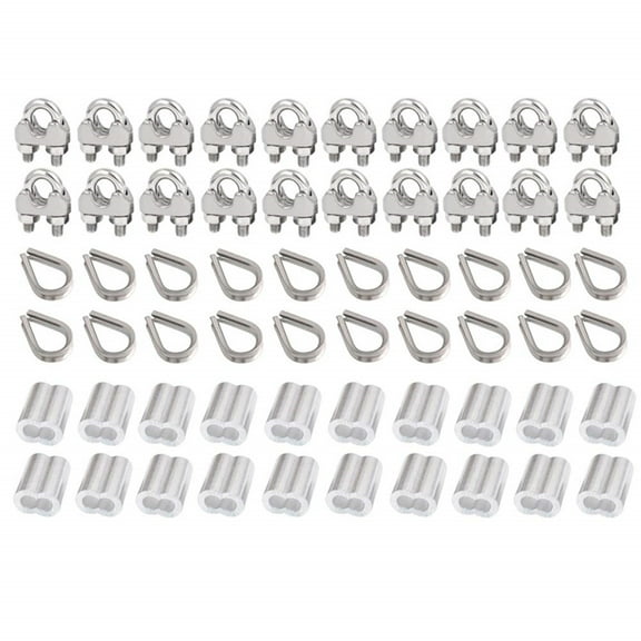 60pcs M3 Stainless Steel Wire Rope Cable Clip clamp M3 Stainless Steel Thimble M3 Aluminum Crimping Loop Sleeve for 1/8 inch Wire Rope Cable 3 Styles, 20pcs Each