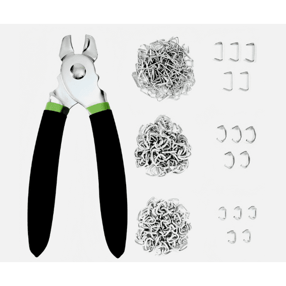 Straight Hog Ring Pliers with 240PCS Hog Rings Kit – 3/8", 1/2", 3/4" Upholstery Hog Ring Fasteners for Seat Cover, Fencing & Automotive Repair