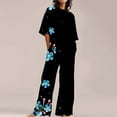 thumbnail image 2 of Jxximdong Pajamas for Women Set Summer Cotton Linen T Shirts Straight Leg Pant Plus Size 2 Piece Set Blue Loungewear XXXXL, 2 of 5