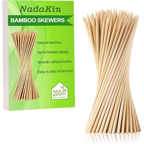 200 PCS Bamboo Skewers, 12 Inch Wooden Skewer for Appetizers, Fruit, Kebabs, Grilling Barbecue, Mini Burger, Sausage, Cocktail Picks for Drinks, Long Toothpicks, Food Sticks Natural, Kitchen Gadget