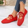 thumbnail image 6 of Miluxas Women's Knit Lace-Up Ballet Flats, Square Toe Ankle Tie Shoes, Soft Knit Fabric Mary Jane Flats for office, Casual Wear Red 9.5(43), 6 of 8
