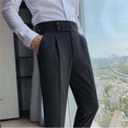 thumbnail image 4 of OSOLU Men Slim Fit Small Foot High Waist Business Solid Color Straight Leg Suit Pants Trousers Fashionable Classic Leisure Bottoms, 4 of 6