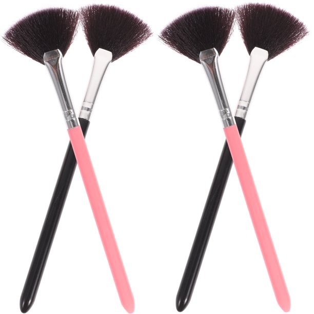 EeaseMX 4 brochas de maquillaje profesionales de mango largo con forma de abanico, brocha para colorete y polvos.