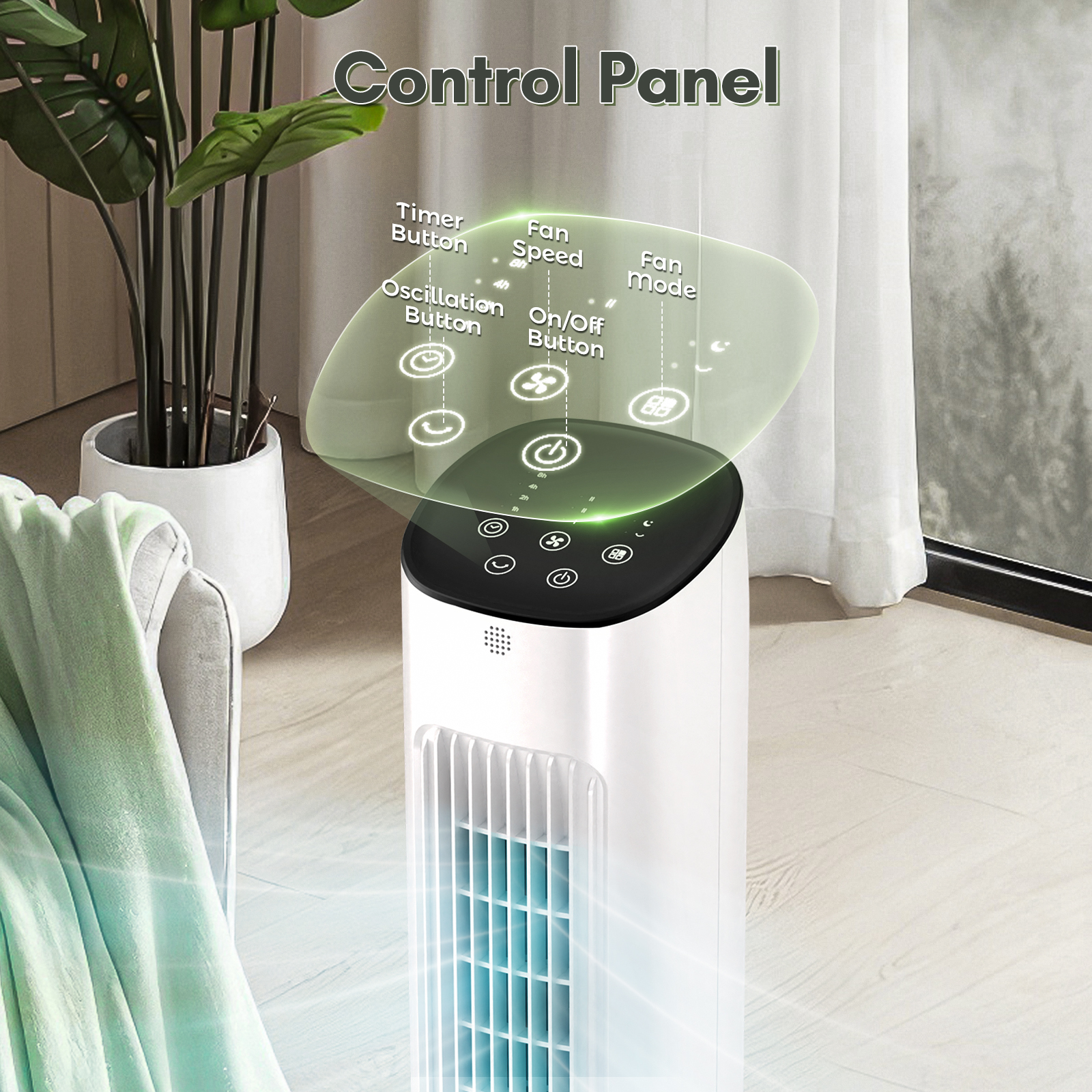 KISSAIR 35" Tower Fan Portable Floor Fans with Remote Control & 12H Timer 3 Speeds Wind 3 Modes , White